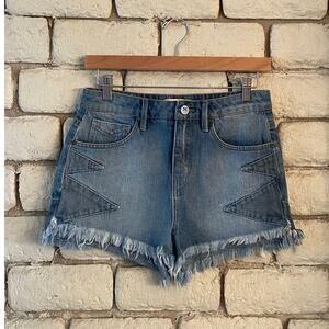 Unpublished Stella High-Waist Geometric Patchwork Cutoff Denim Shorts Size 28